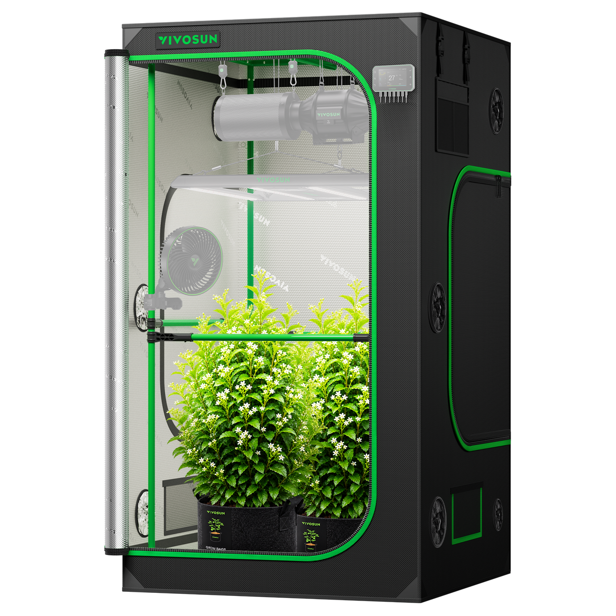 Vivosun Growbox Pro P346 100x100x180cm – Originalbild 9; Ausstattung und Anwendungsbeispiele gemäß Beschreibung