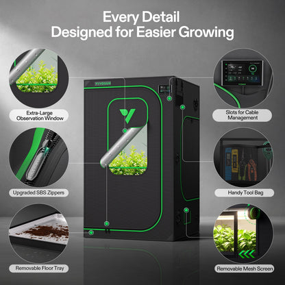 Vivosun Growbox Pro P448 120x120x200cm – Originalbild 6; Ausstattung und Anwendungsbeispiele gemäß Beschreibung