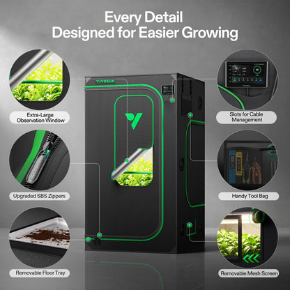 Vivosun Growbox Pro P346 100x100x180cm – Originalbild 6; Ausstattung und Anwendungsbeispiele gemäß Beschreibung