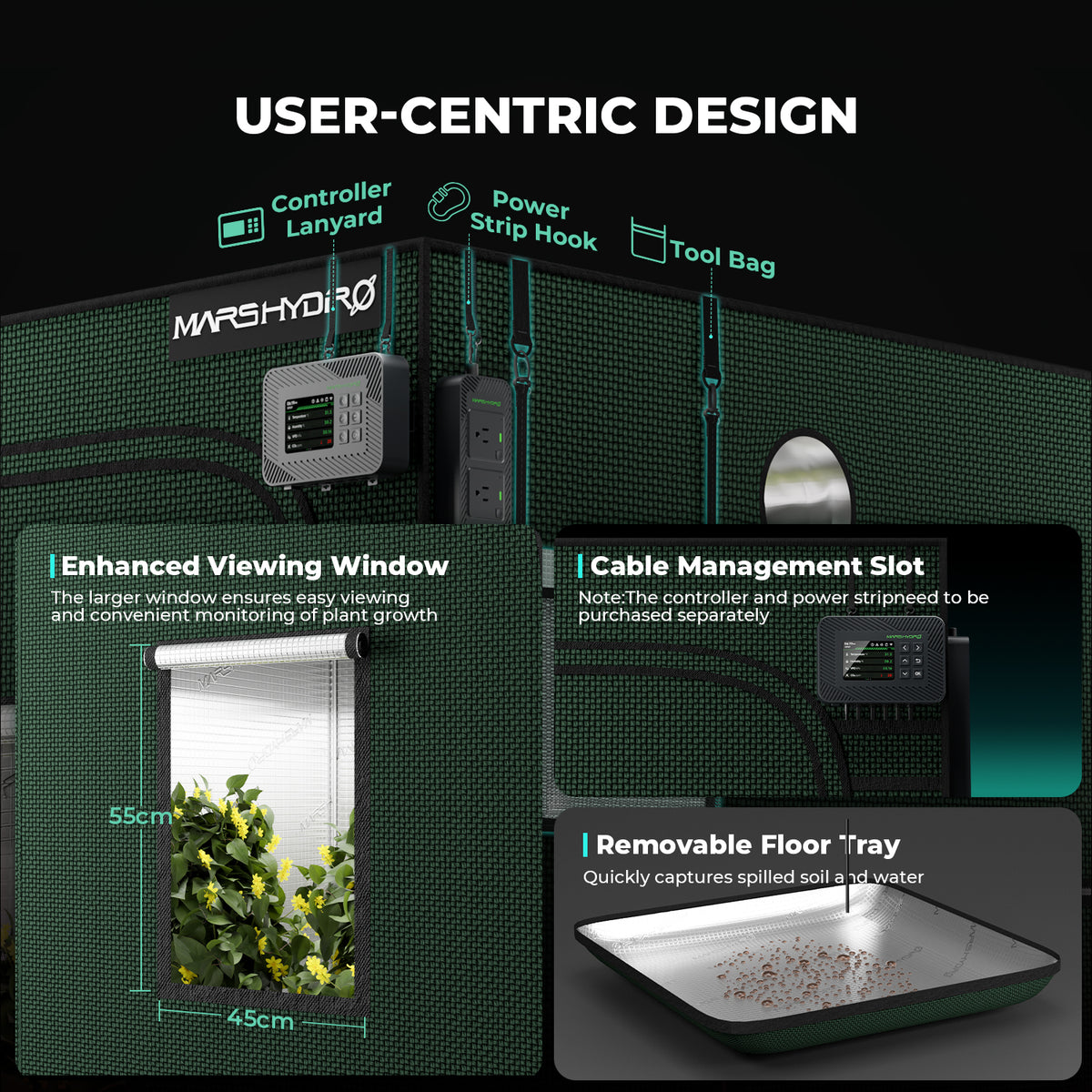Mars Hydro Growbox Pro 120x60x180cm – Originalbild 4; Ausstattung und Anwendungsbeispiele gemäß Beschreibung
