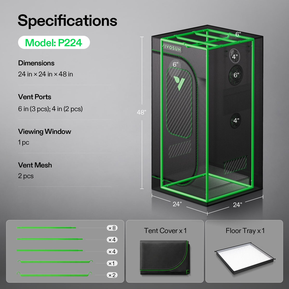 Vivosun Growbox Pro P224 60x60x120cm – Originalbild 7; Ausstattung und Anwendungsbeispiele gemäß Beschreibung