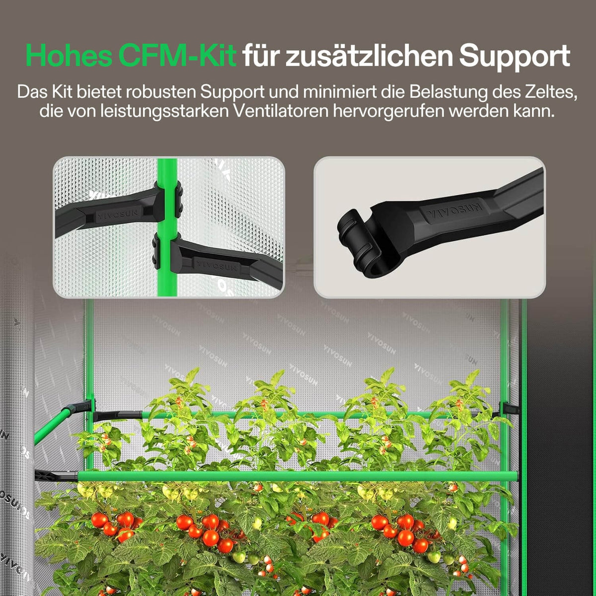 Vivosun Growbox Pro P336 Classic 90x90x180cm – Originalbild 4; Ausstattung und Anwendungsbeispiele gemäß Beschreibung