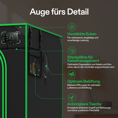Vivosun Growbox Pro P336 Classic 90x90x180cm – Originalbild 7; Ausstattung und Anwendungsbeispiele gemäß Beschreibung