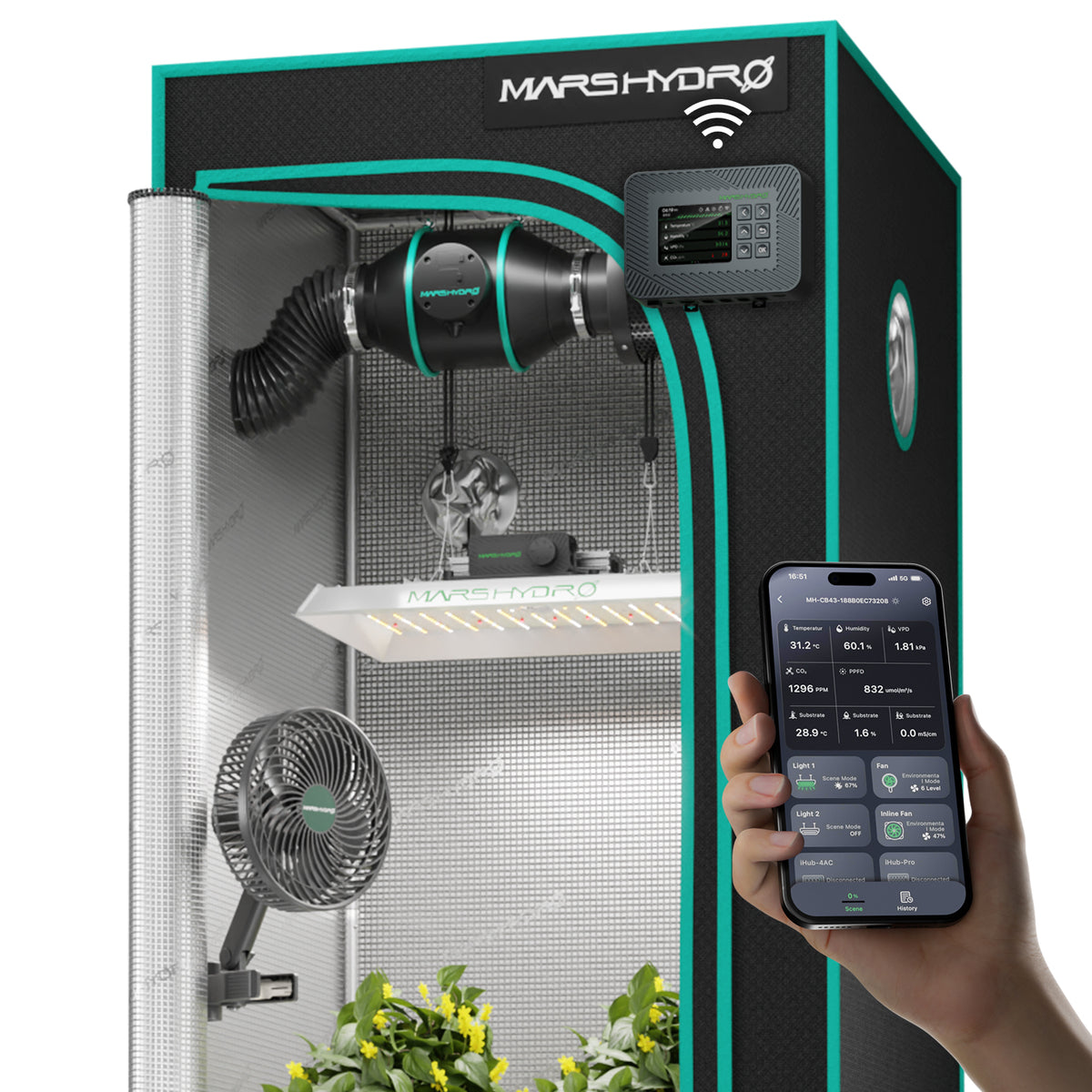 Mars Hydro TS1000 Smart Komplettset 80x80x160cm – Setansicht