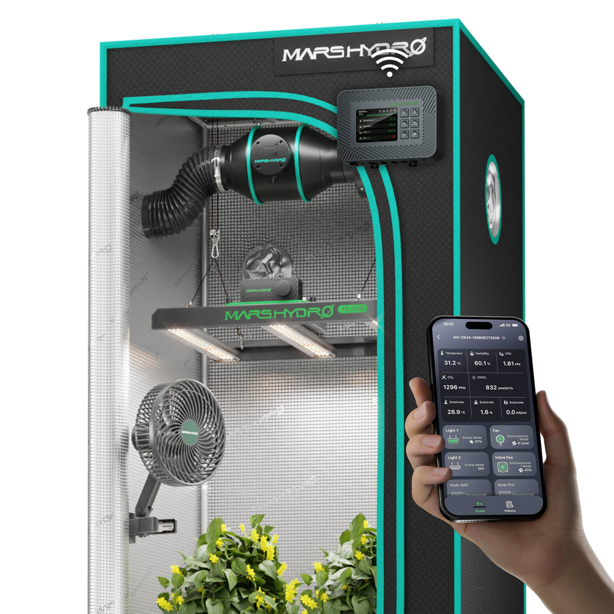 Mars Hydro FC1500 Smart Komplettset 80x80x160cm – Setansicht