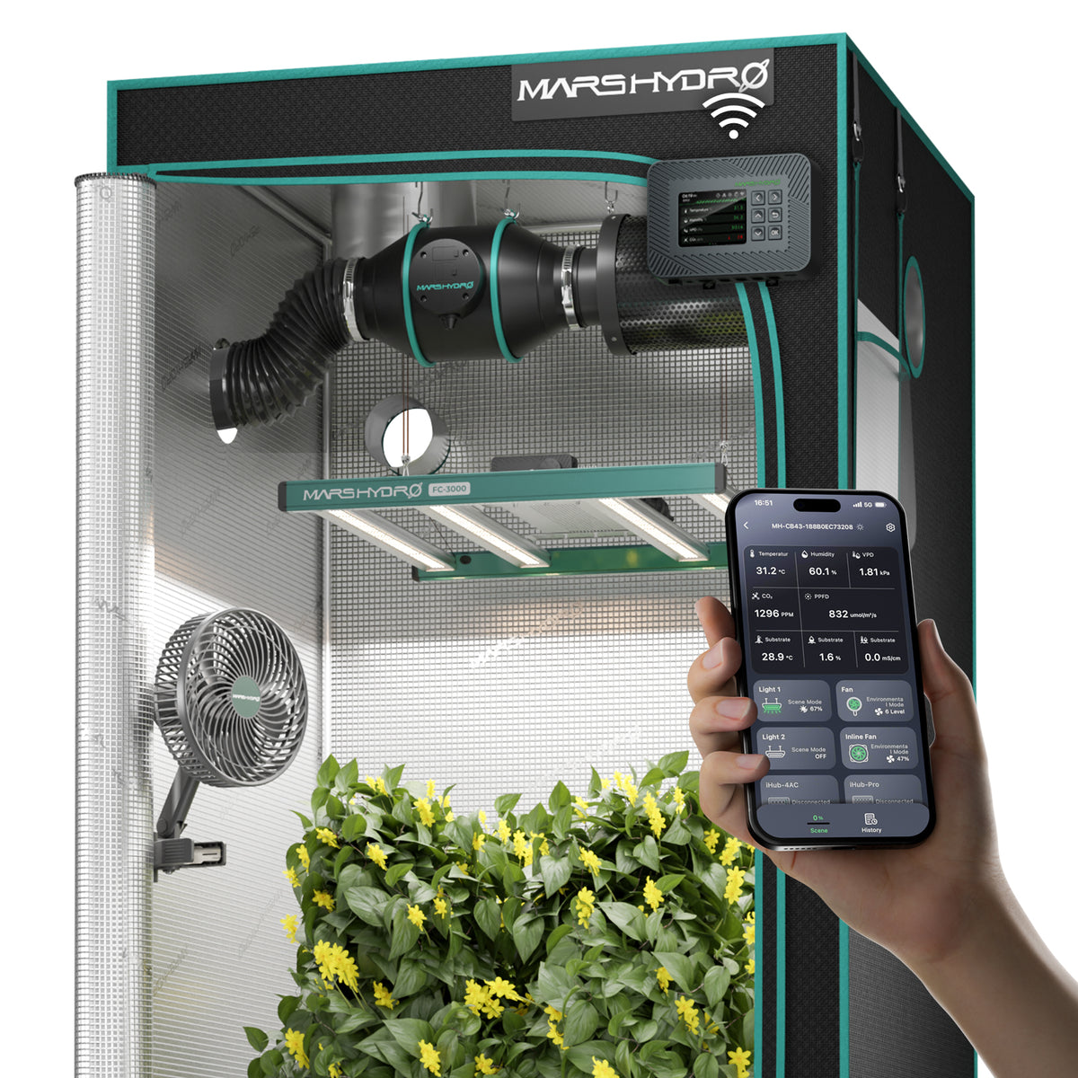 Mars Hydro FC3000 Smart Komplettset 100x100x180cm – Setansicht