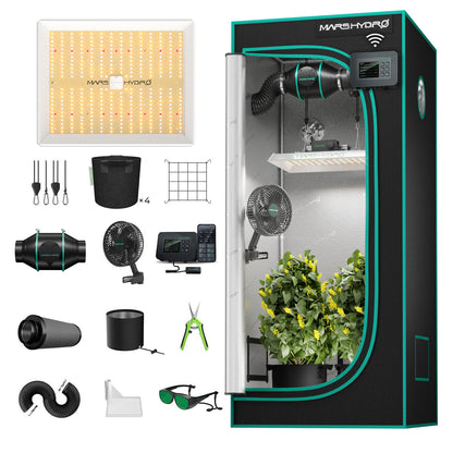 Mars Hydro TS1000 Smart Komplettset 80x80x160cm – Herstellerbild 2; Systembeispiele gemäß Lieferumfang