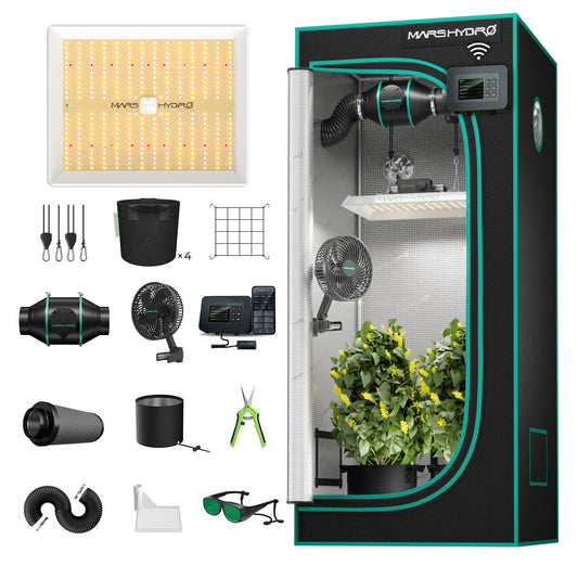 Mars Hydro TS1000 Smart Komplettset 80x80x160cm – Herstellerbild 2; Systembeispiele gemäß Lieferumfang