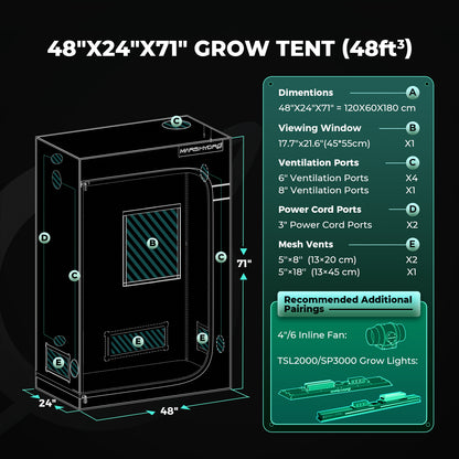 Mars Hydro FC4000 Pro Smart Komplettset 120x60x180cm – Original-Herstellerbild 8; Anwendungs- und Zubehörbeispiele gemäß Stückliste