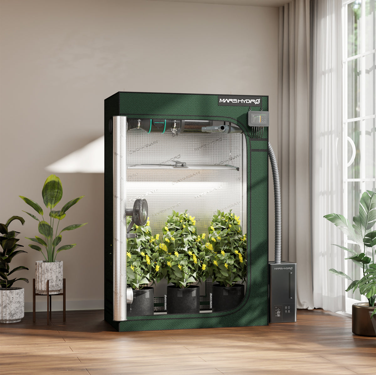 Mars Hydro FC4000 Pro Smart Komplettset 120x60x180cm – Original-Herstellerbild 10; Anwendungs- und Zubehörbeispiele gemäß Stückliste