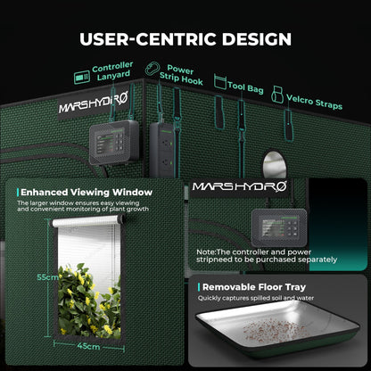 Mars Hydro FC3000 Pro Smart Komplettset 100x100x180cm – Original-Herstellerbild 9; Anwendungs- und Zubehörbeispiele gemäß Stückliste