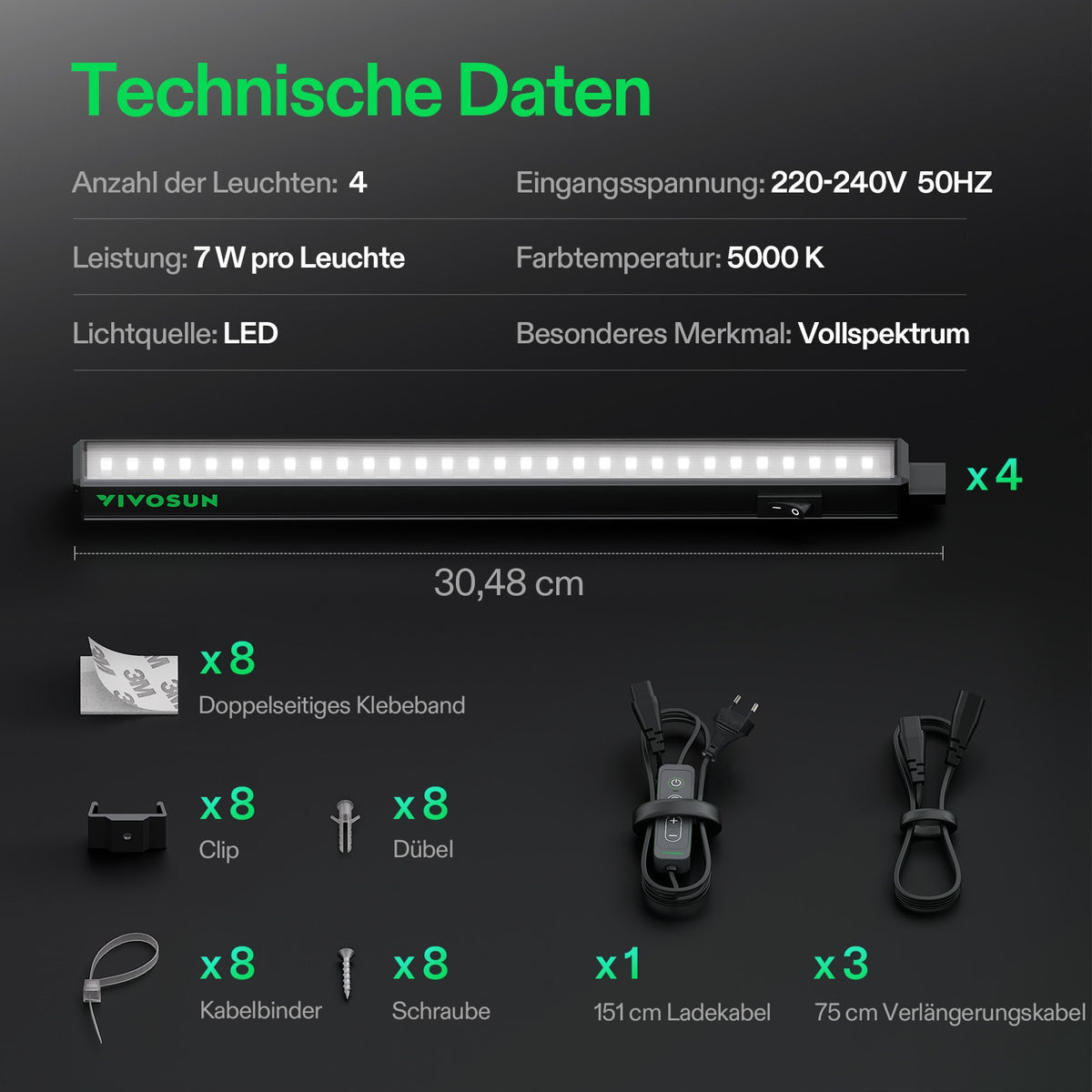 Vivosun T5 LED-Anzuchtleuchten 4er-Set, 30 oder 60cm – Herstelleransicht 9