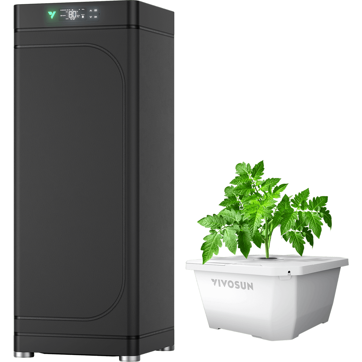 Vivosun VGrow Y18 Growbox Komplettset mit DWC 100W – Produktansicht, Pflanzen als Beispiel