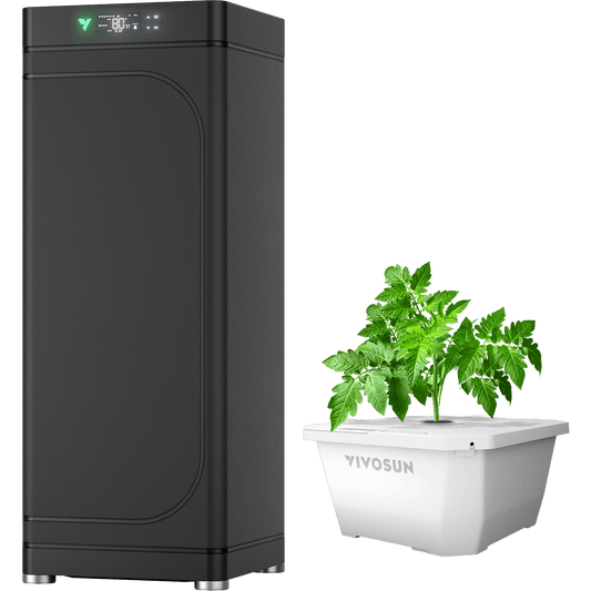 Vivosun VGrow Y18 Growbox Komplettset mit DWC 100W – Produktansicht, Pflanzen als Beispiel