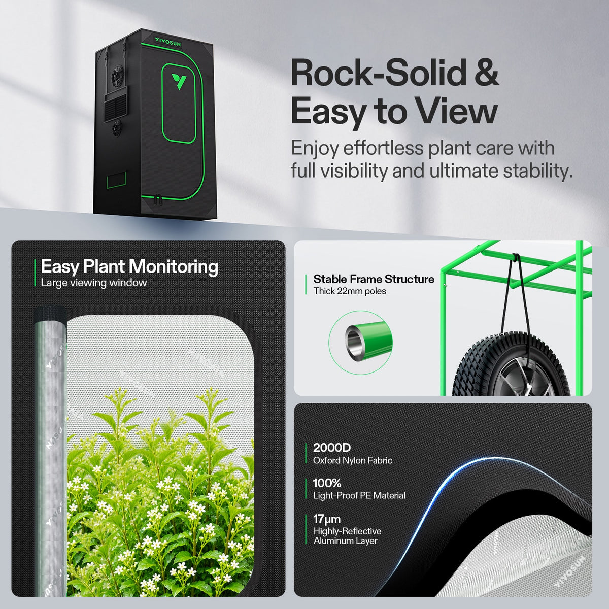 Vivosun Pro G2 Growbox Komplettset 60x60x120cm 120W – Herstellerinformation zum Growzelt
