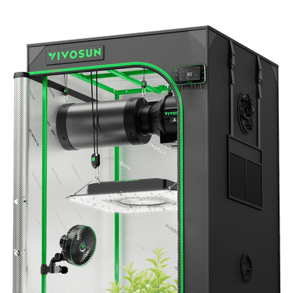 Vivosun Pro G2 Growbox Komplettset 70x70x160cm 180W – Produkt- und Anwendungsansicht, Pflanzen als Beispiel