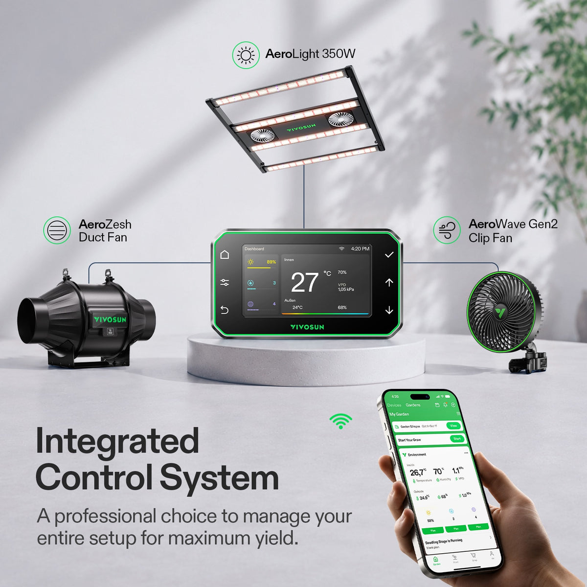 Vivosun Pro G2 Growbox Komplettset 100x100x180cm 350W – Herstellerinformation zur Beleuchtung und Steuerung