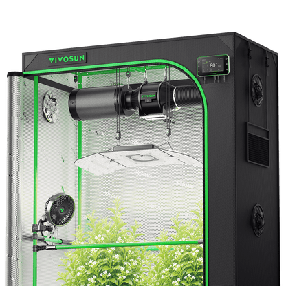 Vivosun Pro G2 Growbox Komplettset 120x60x180cm 240W – Produkt- und Anwendungsansicht, Pflanzen als Beispiel