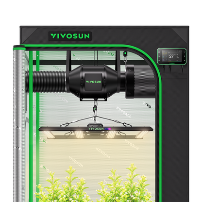 Vivosun G2 Growbox Komplettset 100x100x180cm 320W – Produkt- und Anwendungsansicht, Pflanzen als Beispiel