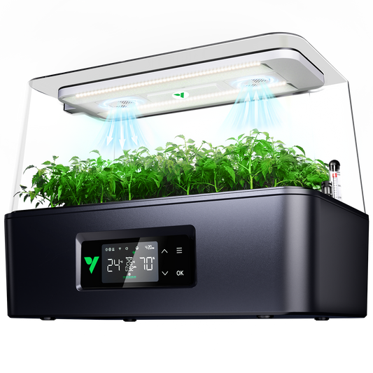 Vivosun VSeed S40 Anzuchtbox Komplettset 30W LED – Produktansicht, Pflanzen als Beispiel