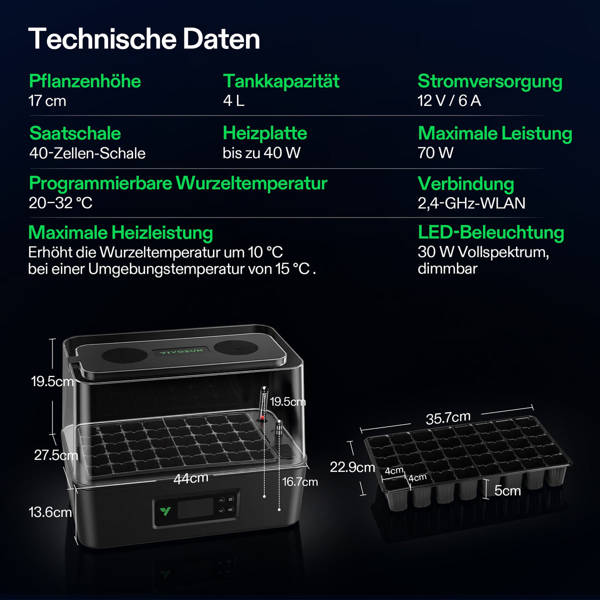 Vivosun VSeed S40 Anzuchtbox Komplettset 30W LED – Herstellerinformation und Anwendungsbeispiel 9