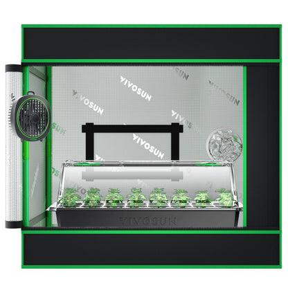 Vivosun Anzucht-Komplettset 60x40x50cm mit LED – Produkt- und Anwendungsansicht, Pflanzen als Beispiel