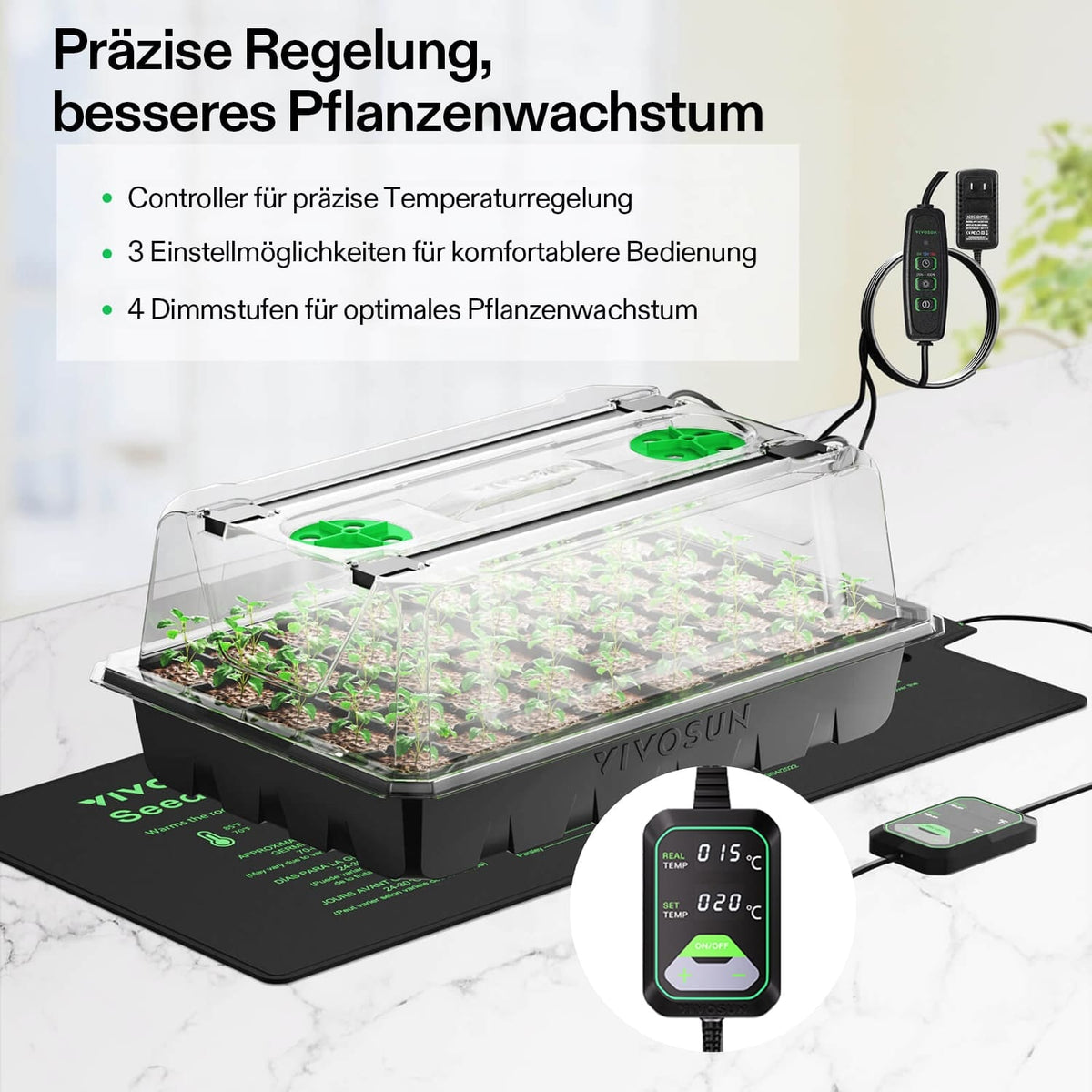 Vivosun Anzucht-Komplettset 60x40x50cm mit LED – Herstellerinformation zur Beleuchtung und Steuerung